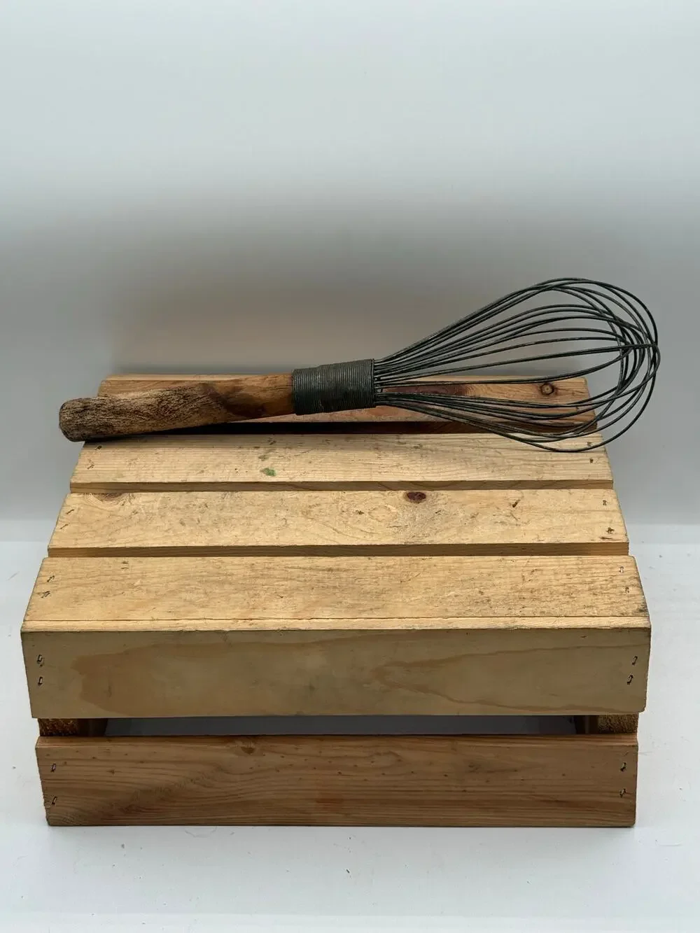 Antique Primitive Wire Whisk with Wood Handle - 14” Long